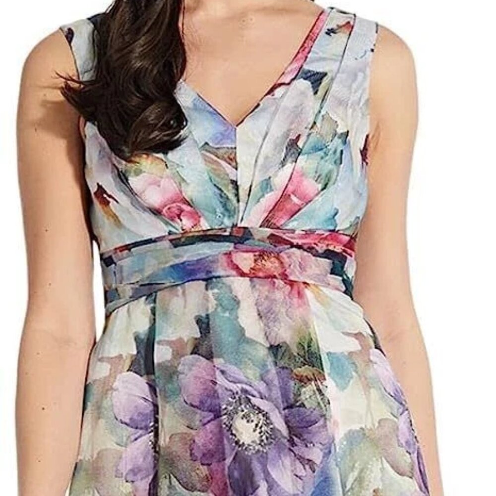 Adrianna Papell Floral Organza Gown - Ivory/Multi (NWT)